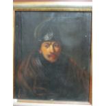 19th century portrait of gentleman in red robe and helmet, oil on canvas, signed lower left Fanny