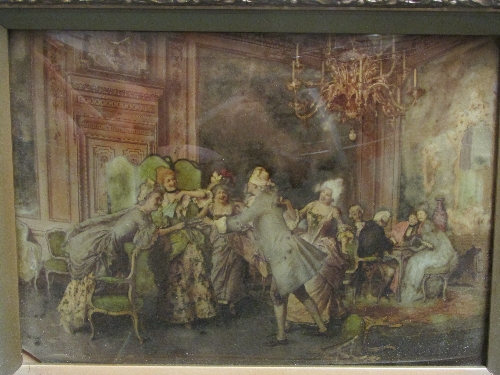 Two 19th century crystoleum prints depicting blindfold games in courtly interiors (18cm x 25cm) in - Image 2 of 5