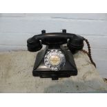 Black Bakelite GPO finger dial telephone with pull-out number tray, the dial card Fitzroy 0535,