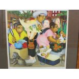 After Beryl Cook (1926-2008) - 'Street Market' reproduction colour print, signed by the artist in