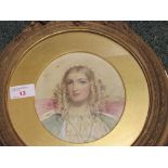 E Smithfield - a Victorian watercolour head and shoulders portrait of young woman with floral braid,