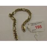 9ct gold Figaro chain bracelet stamped 9K ITALY, length 18cm, 14.4g