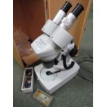 Vickers Instruments binocular microscope (needs plug) with electric field illumination and two W.