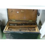 A pine chest of woodworking tools to include fourteen moulding planes, a jack plane, etc (dimensions