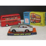 Corgi Toys 468 London Transport Routemaster Bus, boxed; an un-boxed Corgi Toys New James Bonds Aston