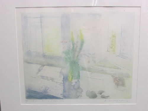 After Donald Wilkinson 'Flowers in Morning Sunlight - Eigg', limited edition etching and aquatint,