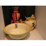 Clarice Cliff 'Dore' pattern toilet jug (height 22cm) and bowl (diameter 31.5cm), Wilkinson