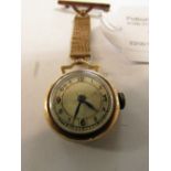 9ct gold ladies fob watch with mesh chain and clasp, inner back plate stamped .375 Chester assay and