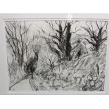 Landscape with bank and trees, charcoal on paper, signed Roger Mayne lower right, (40cm x 57cm),