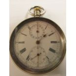 Victorian foreign silver chronograph pocket watch, the white enamel dial (diameter 4cm) with Roman