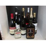 Two shelves of various wines and spirits including two bottles of Francois d'Aubigne, two bottles of