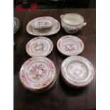 19th century 'Chinese Tree' pattern porcelain part dinner service comprising seven soup plates,