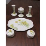 Limoges dressing table set comprising shaped tray, ring stand, three lidded pots and two candle