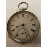 Silver pocket watch with engine turned back and vacant escutcheon, the white enamel dial (diameter