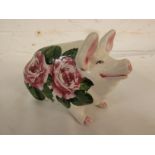 Exon Pottery Wemyss Ware Brian Adams figure of a standing pig, painted with pink roses and green