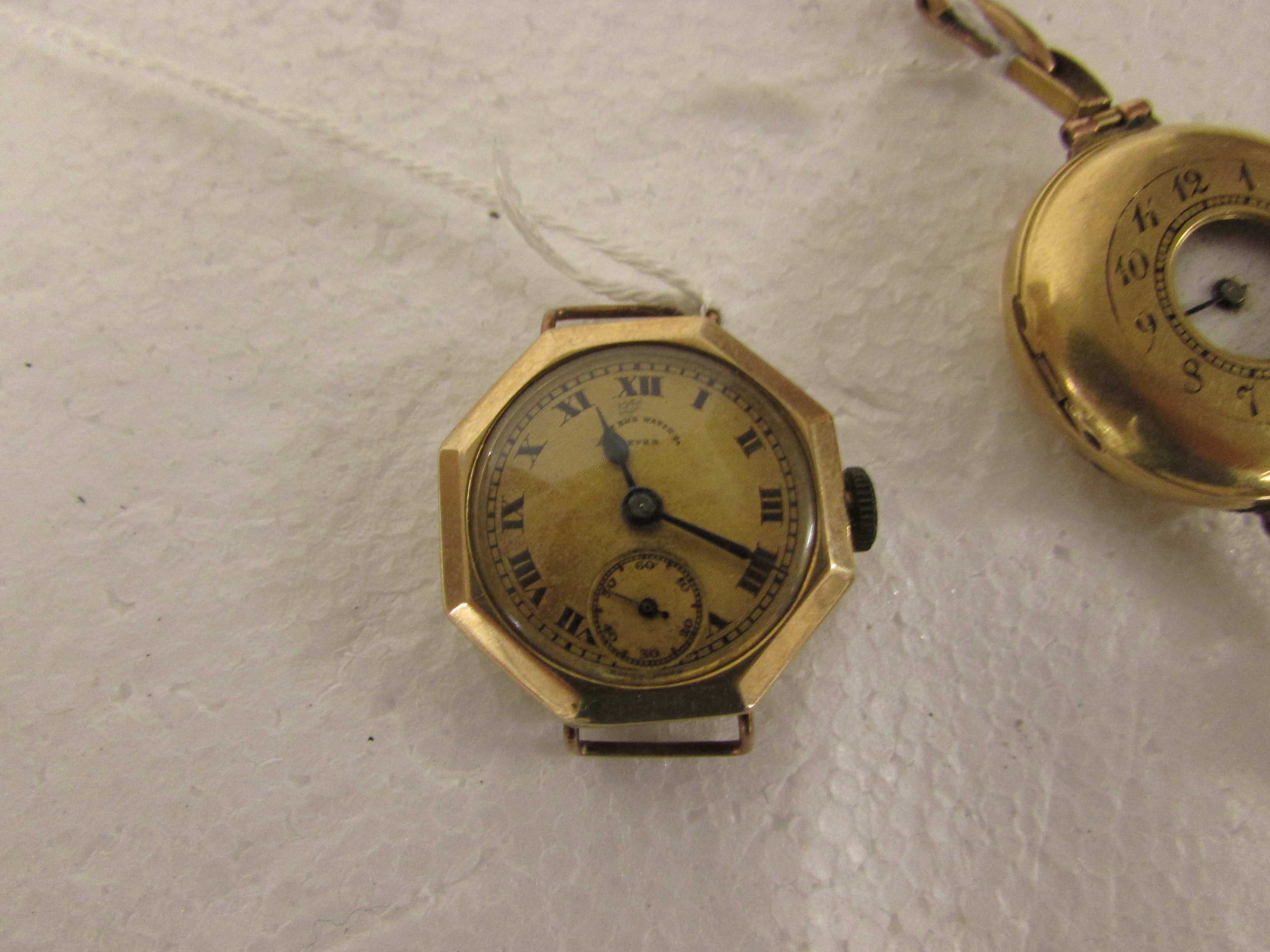 Ladies gold half-hunter wristwatch, enamelled Arabic numerals to the front case, inner case - Image 3 of 4