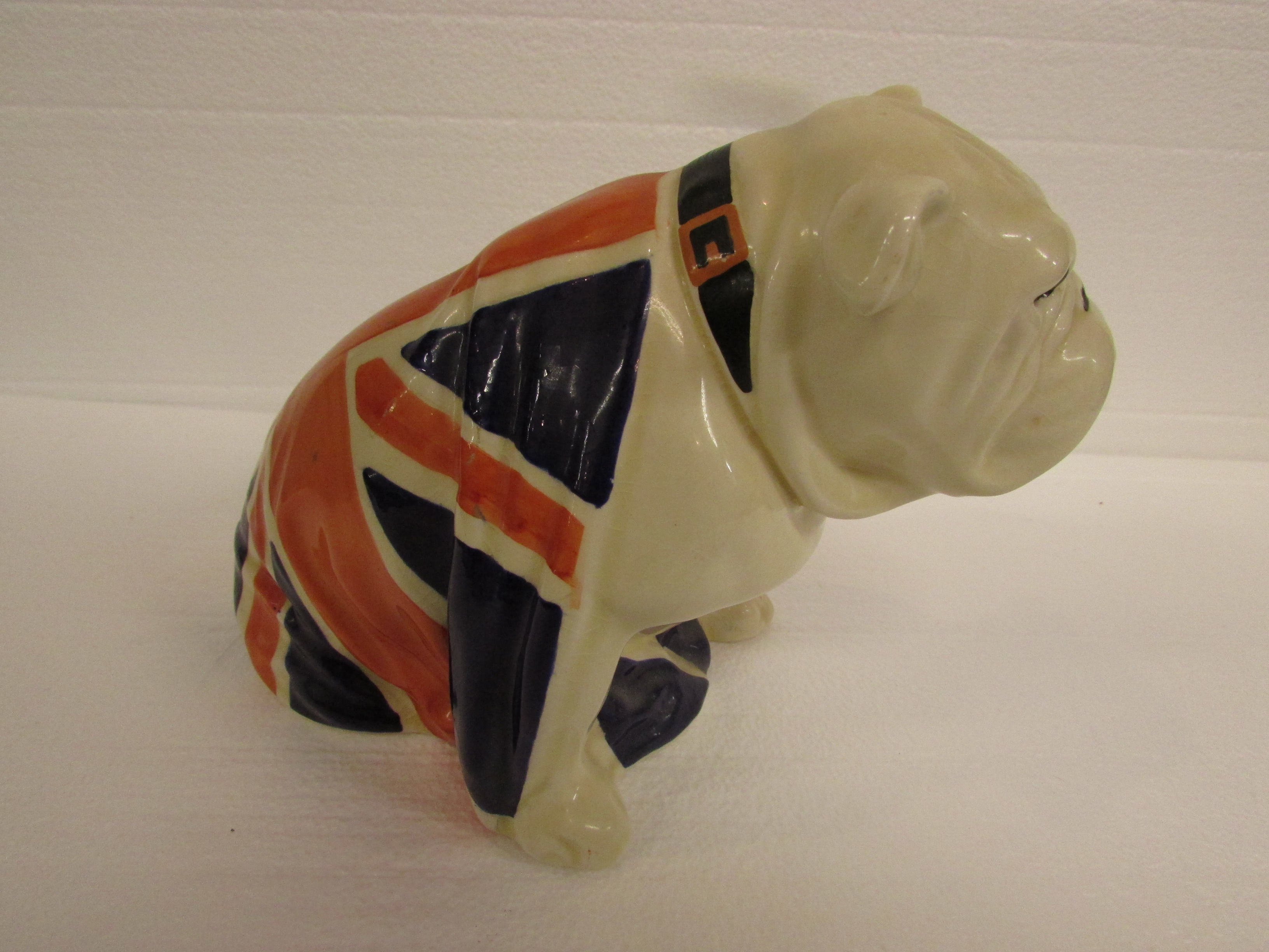 Royal Doulton figure of British bulldog in Union Flag, manufacturer's black transfer mark, Rd No - Image 2 of 5