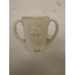 Goss three-handled tyg with express moulded portrait of W H Goss FGS FR MET SOC, transfer arms of