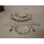 Silver torc necklace with single twist and matching bangle, each stamped with 925 European Common