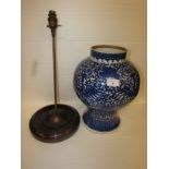 Chinese porcelain baluster vase painted in underglaze blue and converted to a table lamp with bronze