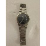 Omega Geneve gents wristwatch, dark blue dial, baton numerals, date aperture, steel casing and