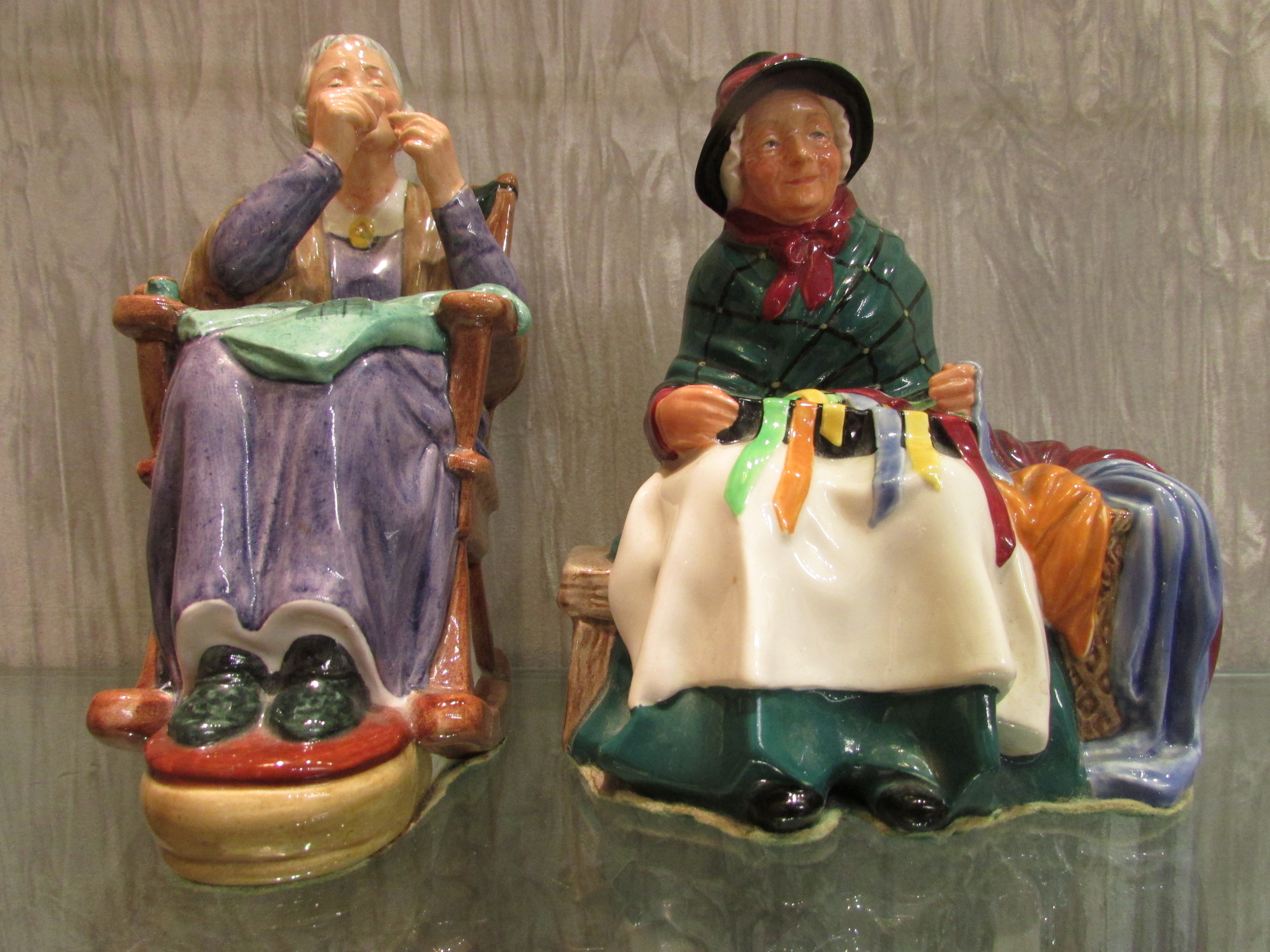 Two Royal Doulton figures - 'A Stitch in Time' HN2352 (height 16cm); and 'Silks and Ribbons'