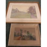 Emma S Oliver - coastal landscape, watercolour and body colour, 12.5cm x 22cm, signed lower