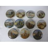 Eleven Pratt pot lids - 'Sandringham The Seat of HRH The Prince of Wales', 'The Chin-Chew River', '