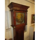 19th century thirty hour oak longcase clock, brass dial with date aperture engraved with rose and