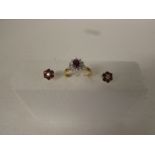 Ruby and diamond cluster ring on 18ct gold shank (total weight 3.8g) with a pair of corresponding