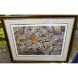 A signed print of a Family of Tigers by