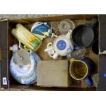 A collection of pottery and items includ