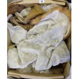 Sheep skin rug, 2 fur coats and fox stol