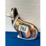 Royal Crown Derby paperweight Welsh Corgi, Limited edition for Sinclairs with gold stopper, boxed &