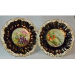 Pair Hammersley & Co gilded cabinets plates hand painted with Fruit & Berries, diameter 22cm  (2)