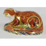 Royal Crown Derby paperweight Otter, Guild piece with gold stopper, boxed