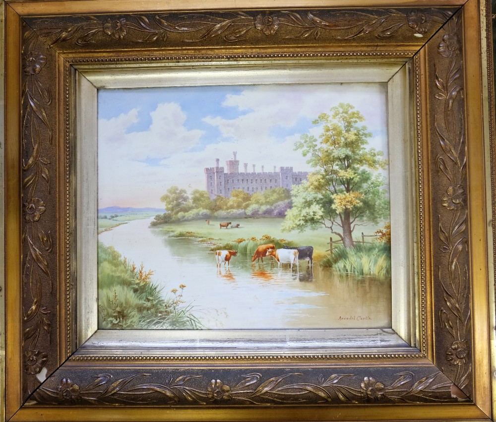 Pair Porcelain plaques hand painted one with Windsor Castle and the other Arundle Castle signed by - Image 2 of 3