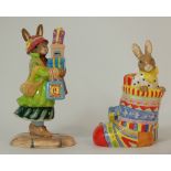 Royal Doulton Bunnykins figures Retail Therapy DB428 and Little Stocking Filler DB421  (2)