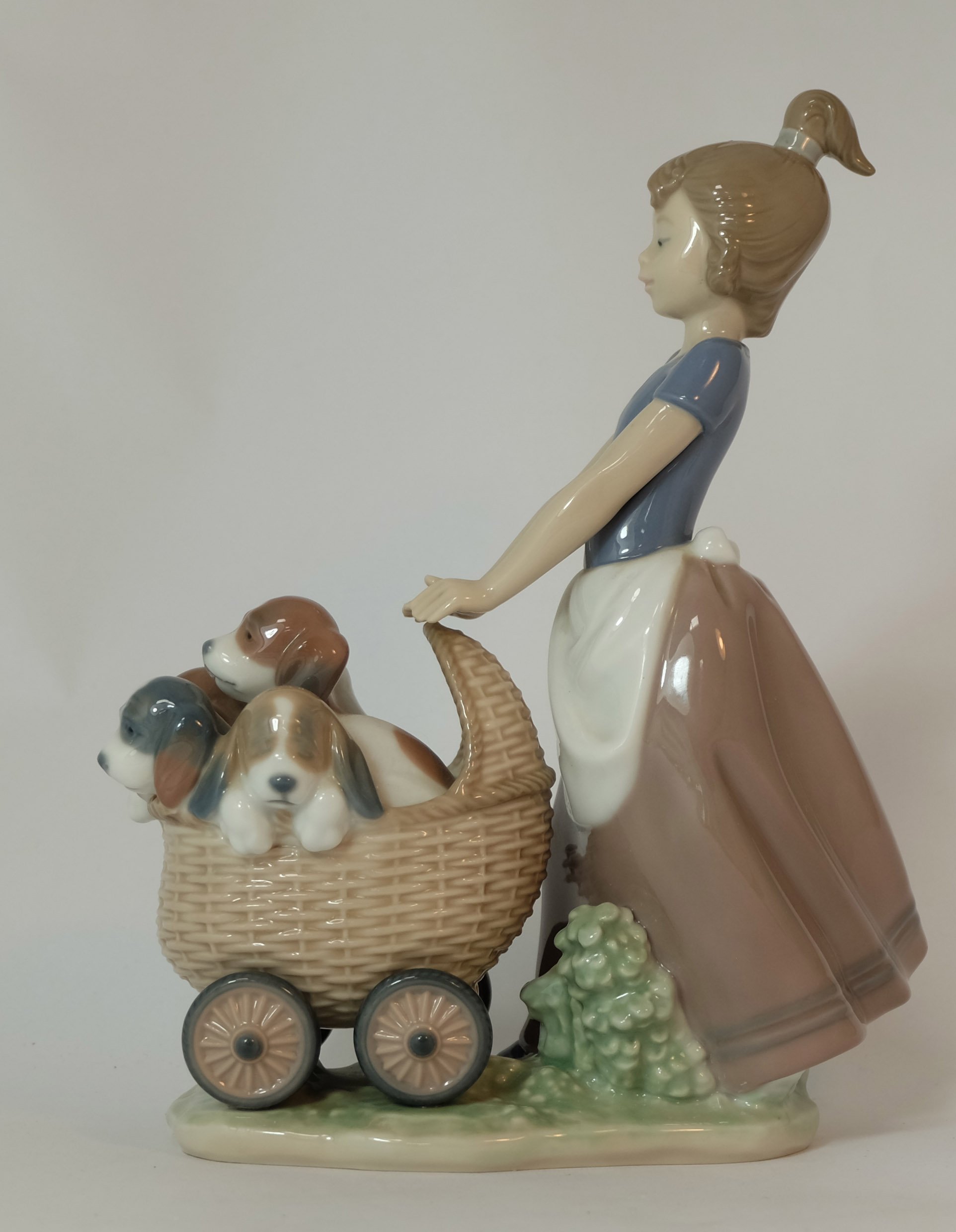 Lladro figure Girl pushing pram full of puppies, height 22cm - Image 2 of 2