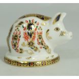 Royal Crown Derby paperweight Piglet, with gold stopper, boxed