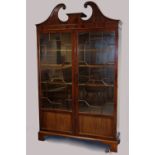 Mahogany Sheraton Revival Astral Glazed bookcase on OG bracket feet 216 cm tall, 130cm wide and