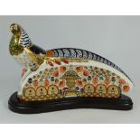 Royal Crown Derby paperweight Lady Amherst Golden Pheasant , limited edition on wood plinth with