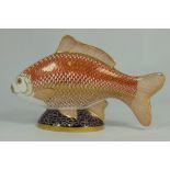 Royal Crown Derby paperweight Golden Carp with gold stopper, boxed