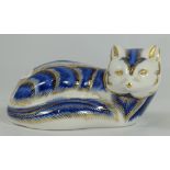 Royal Crown Derby paperweight Blue Fox with gold stopper, boxed