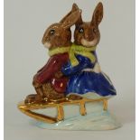 Royal Doulton Bunnykins figure Sleigh Ride, gold highlights with Not for Re-sale backstamp