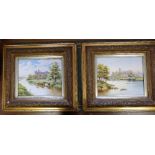 Pair Porcelain plaques hand painted one with Windsor Castle and the other Arundle Castle signed by