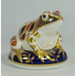 Royal Crown Derby paperweight Frog with gold stopper, boxed