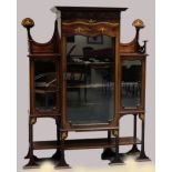 Art Nouveau inlaid rosewood & mahogany display cabinet, height 86cm (5ft 11"), width 144cm (4ft 8")