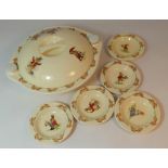 Royal Doulton early Bunnykins babys hot water late and cover and 5 small pin dishes with various