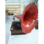 Mahogany Pathe Red Horn table top gramophone